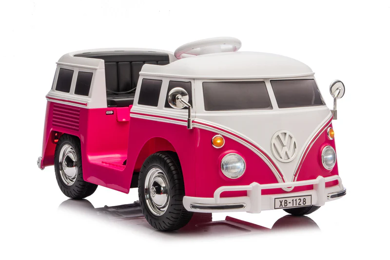 Masinuta electrica pentru copii, VW Samba Bus 70W, baterie 12V 7Ah, roti moi, scaun tapitat, culoare roz [1]