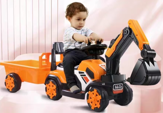 Mini excavator electric Kinderauto BJXZ219B 35W 6V,cu incarcator electric si remorca, galben [5]