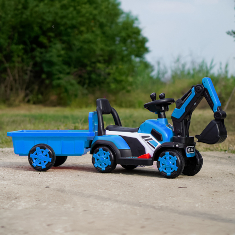 Mini excavator electric Kinderauto BJXZ219B 35W 6V,cu incarcator electric si remorca, albastru [3]