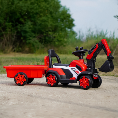 Mini excavator electric Kinderauto BJXZ219B 35W 6V,cu incarcator electric si remorca, rosu [10]