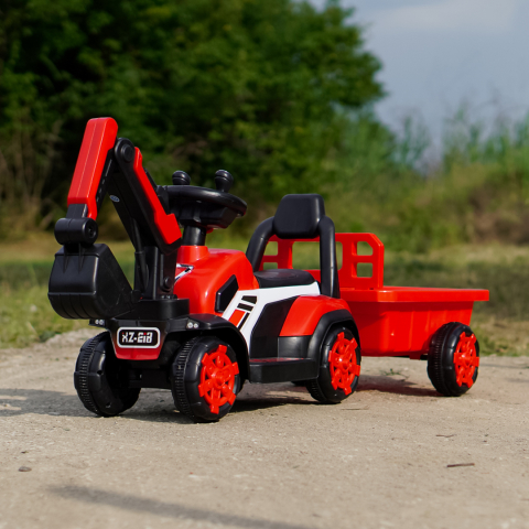 Mini excavator electric Kinderauto BJXZ219B 35W 6V,cu incarcator electric si remorca, rosu [4]