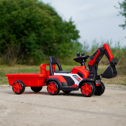 Mini excavator electric Kinderauto BJXZ219B 35W 6V,cu incarcator electric si remorca, rosu [14]