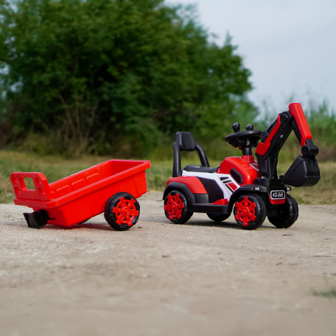 Mini excavator electric Kinderauto BJXZ219B 35W 6V,cu incarcator electric si remorca, rosu [2]