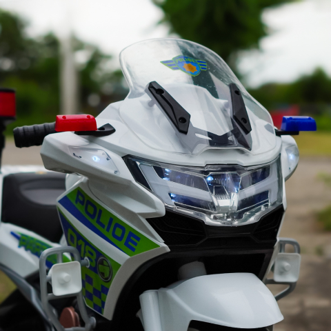 Motocicleta cu 3 roti, Kinderauto POLICE BJML5188 60W, 6V cu scaun tapitat, culoare alba [10]