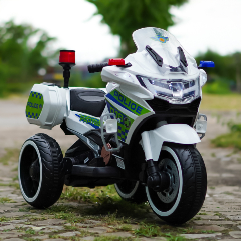 Motocicleta cu 3 roti, Kinderauto POLICE BJML5188 60W, 6V cu scaun tapitat, culoare alba [1]