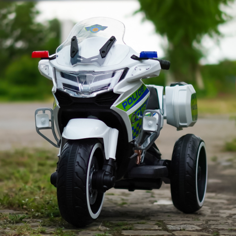 Motocicleta cu 3 roti, Kinderauto POLICE BJML5188 60W, 6V cu scaun tapitat, culoare alba [2]
