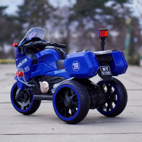 Motocicleta cu 3 roti, Kinderauto POLICE BJML5188 60W, 6V cu scaun tapitat, culoare albastra [6]