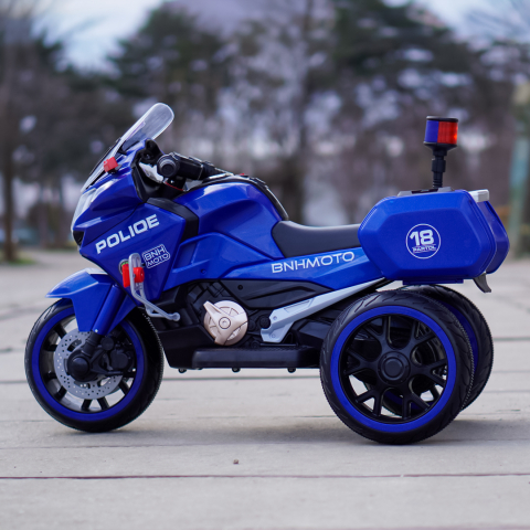Motocicleta cu 3 roti, Kinderauto POLICE BJML5188 60W, 6V cu scaun tapitat, culoare albastra [7]