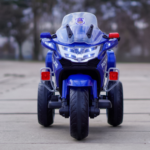 Motocicleta cu 3 roti, Kinderauto POLICE BJML5188 60W, 6V cu scaun tapitat, culoare albastra [2]