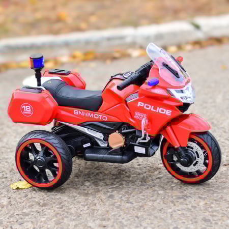 Motocicleta cu 3 roti, Kinderauto POLICE BJML5188 60W, 6V cu scaun tapitat, culoare rosu [8]