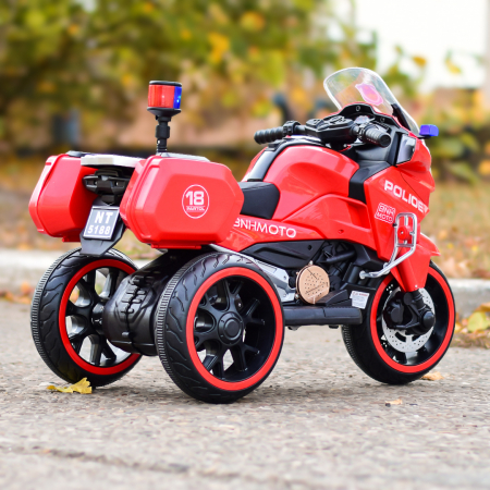 Motocicleta cu 3 roti, Kinderauto POLICE BJML5188 60W, 6V cu scaun tapitat, culoare rosu [5]