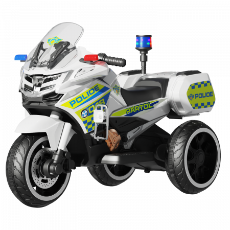 Motociclete electrice - Motocicleta cu 3 roti, Kinderauto POLICE BJML5188 60W, 6V cu scaun tapitat, culoare alba