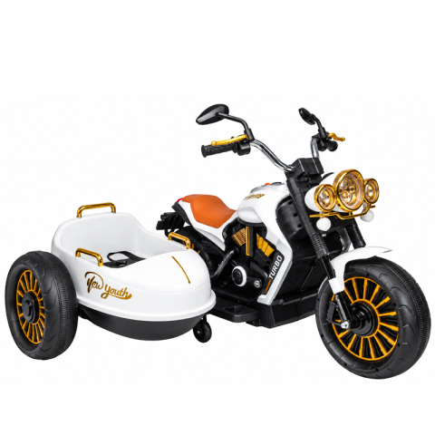 Motociclete electrice - Motocicleta electrica BJDL1588 cu atasament, pentru copii 3-5 ani,  55W, 12V 7Ah, echipare premium, alba