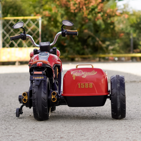 Motocicleta electrica BJDL1588 cu atasament, pentru copii 3-5 ani, 55W, 12V 7Ah, echipare premium, rosie [5]