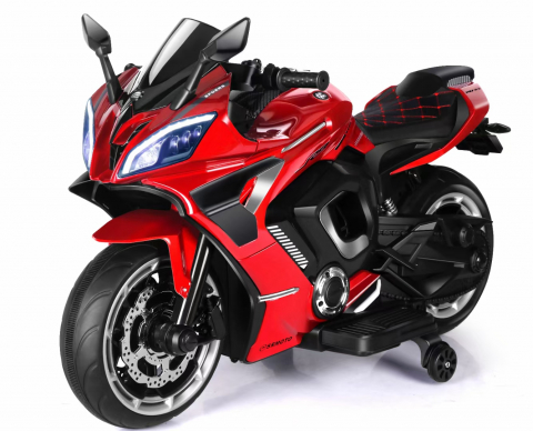 Motocicleta electrica copii Kinderauto R9, putere 150W, 24V, roti moi, scaun tapitat, rosie [0]