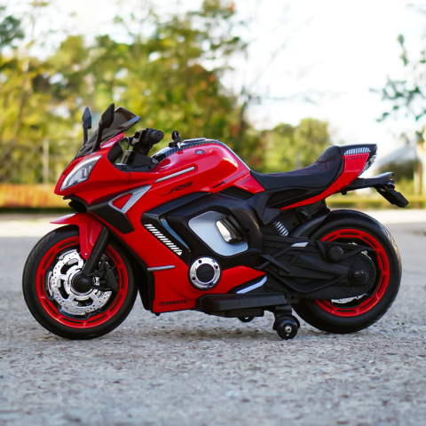 Motocicleta electrica copii Kinderauto R9, putere 150W, 24V, roti moi, scaun tapitat, rosie [2]