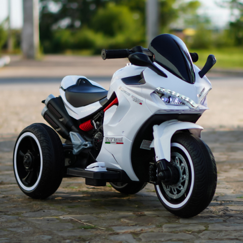 Motocicleta electrica cu 3 roti, Kinderauto SuperSpeed, 70W, 12V 7Ah, Alba [6]