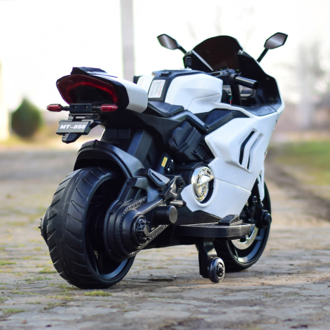 Motocicleta electrica pentru copii, Kinderauto BDQ888 70W 12V cu roti moi, Bluetooth, alba [7]