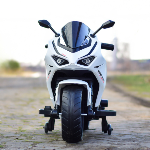 Motocicleta electrica pentru copii, Kinderauto BDQ888 70W 12V cu roti moi, Bluetooth, alba [2]