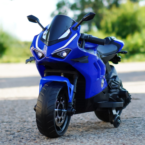 Motocicleta electrica copii, Kinderauto BDQ888 70W 12V cu roti moi, Bluetooth, albastra [2]