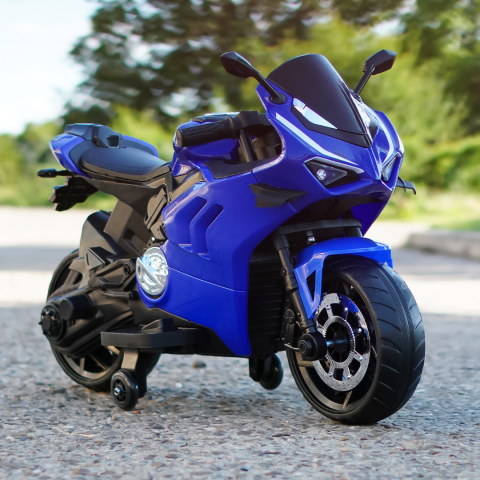 Motocicleta electrica copii, Kinderauto BDQ888 70W 12V cu roti moi, Bluetooth, albastra [1]