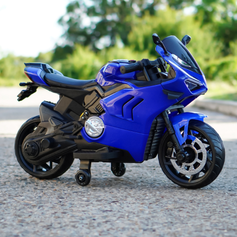 Motocicleta electrica copii, Kinderauto BDQ888 70W 12V cu roti moi, Bluetooth, albastra [8]