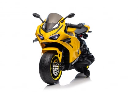 Motociclete electrice - Motocicleta electrica pentru copii, Kinderauto BDQ888 70W 12V cu roti moi, Bluetooth, galbena