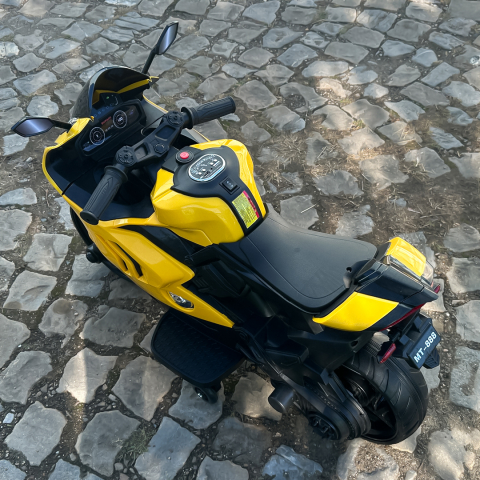 Motocicleta electrica pentru copii, Kinderauto BDQ888 70W 12V cu roti moi, Bluetooth, galbena [13]