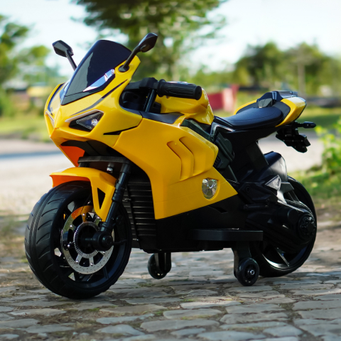 Motocicleta electrica pentru copii, Kinderauto BDQ888 70W 12V cu roti moi, Bluetooth, galbena [10]