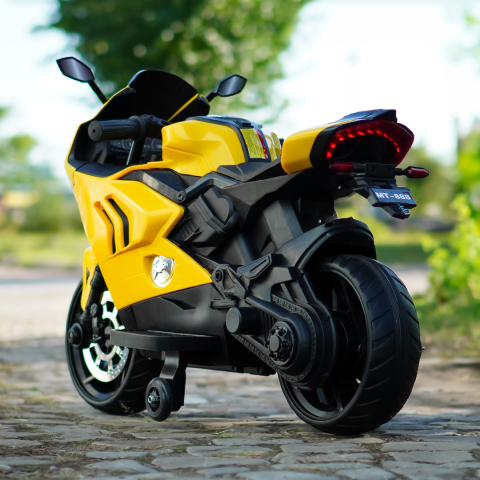 Motocicleta electrica pentru copii, Kinderauto BDQ888 70W 12V cu roti moi, Bluetooth, galbena [7]