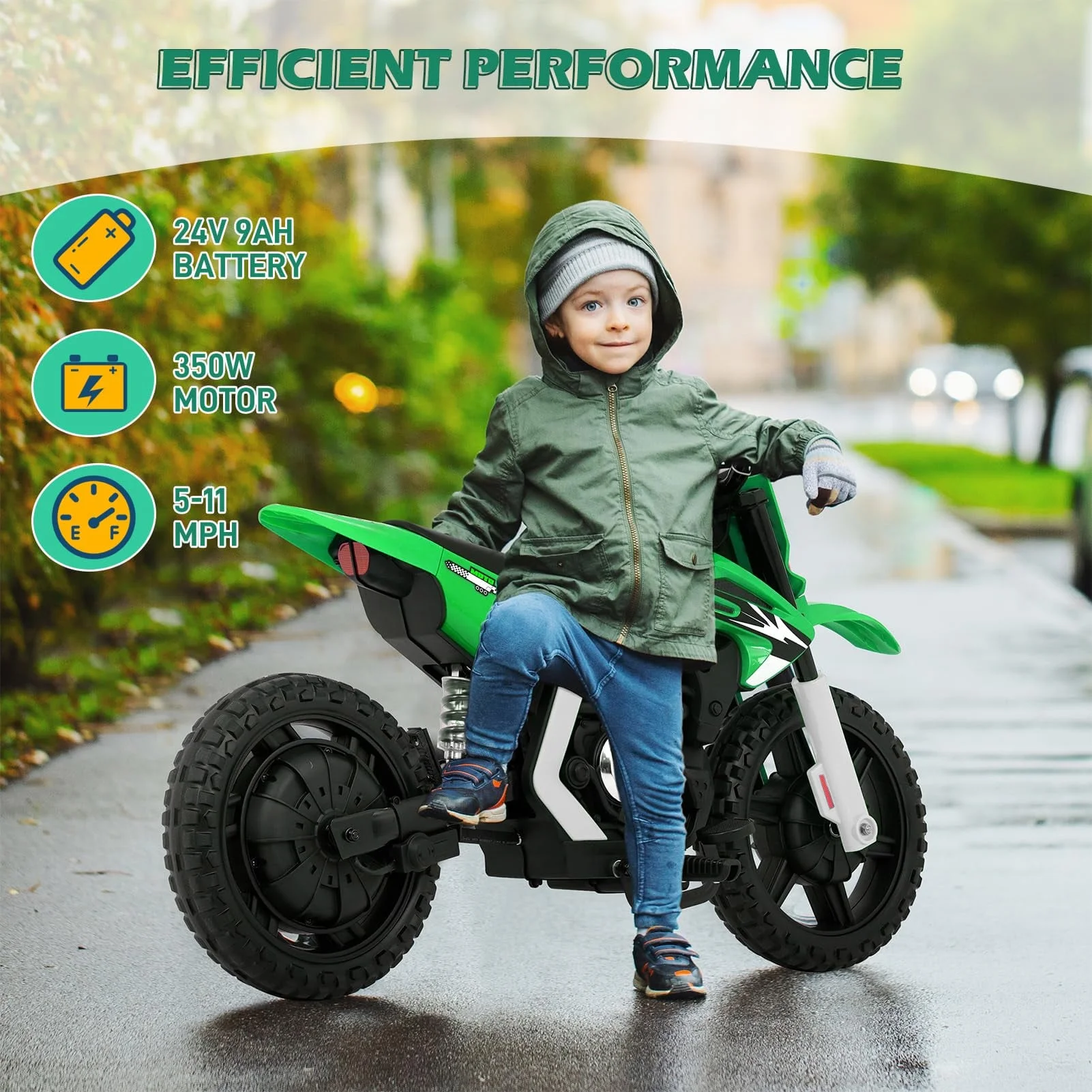 Motocicleta electrica pentru copii, Kinderauto BalanceBike 350W 24V, culoare verde [2]