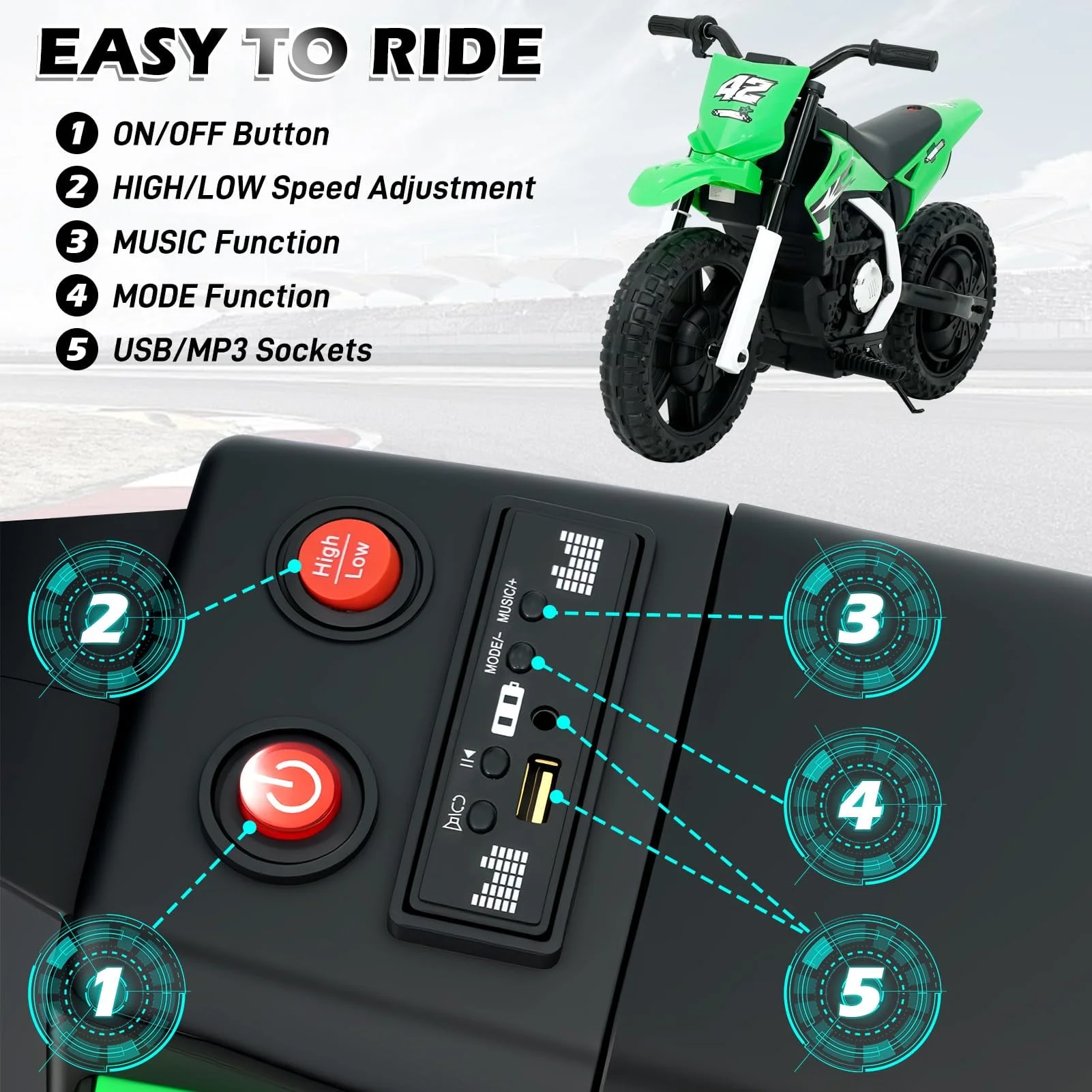 Motocicleta electrica pentru copii, Kinderauto BalanceBike 350W 24V, culoare verde [6]