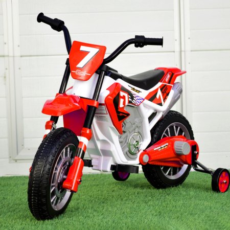 Motocicleta electrica Kinderauto BJH022 70W 12V cu roti moi, scaun tapitat, culoare Rosie [1]