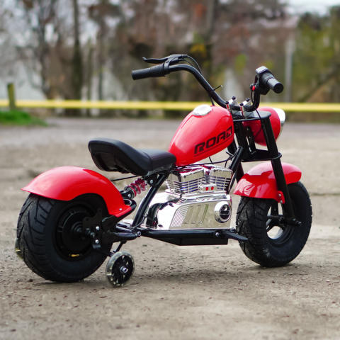 Motocicleta pentru copii intre 5 si 9 ani, Kinderauto Old School, 300W, 24V, cu roti gonflabile, scaun tapitat, premium, rosu [9]