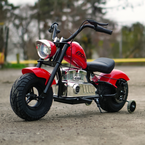 Motocicleta pentru copii intre 5 si 9 ani, Kinderauto Old School, 300W, 24V, cu roti gonflabile, scaun tapitat, premium, rosu [4]