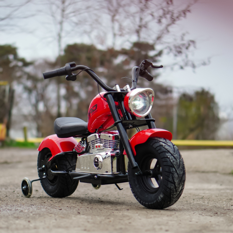 Motocicleta pentru copii intre 5 si 9 ani, Kinderauto Old School, 300W, 24V, cu roti gonflabile, scaun tapitat, premium, rosu [1]