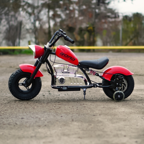 Motocicleta pentru copii intre 5 si 9 ani, Kinderauto Old School, 300W, 24V, cu roti gonflabile, scaun tapitat, premium, rosu [6]