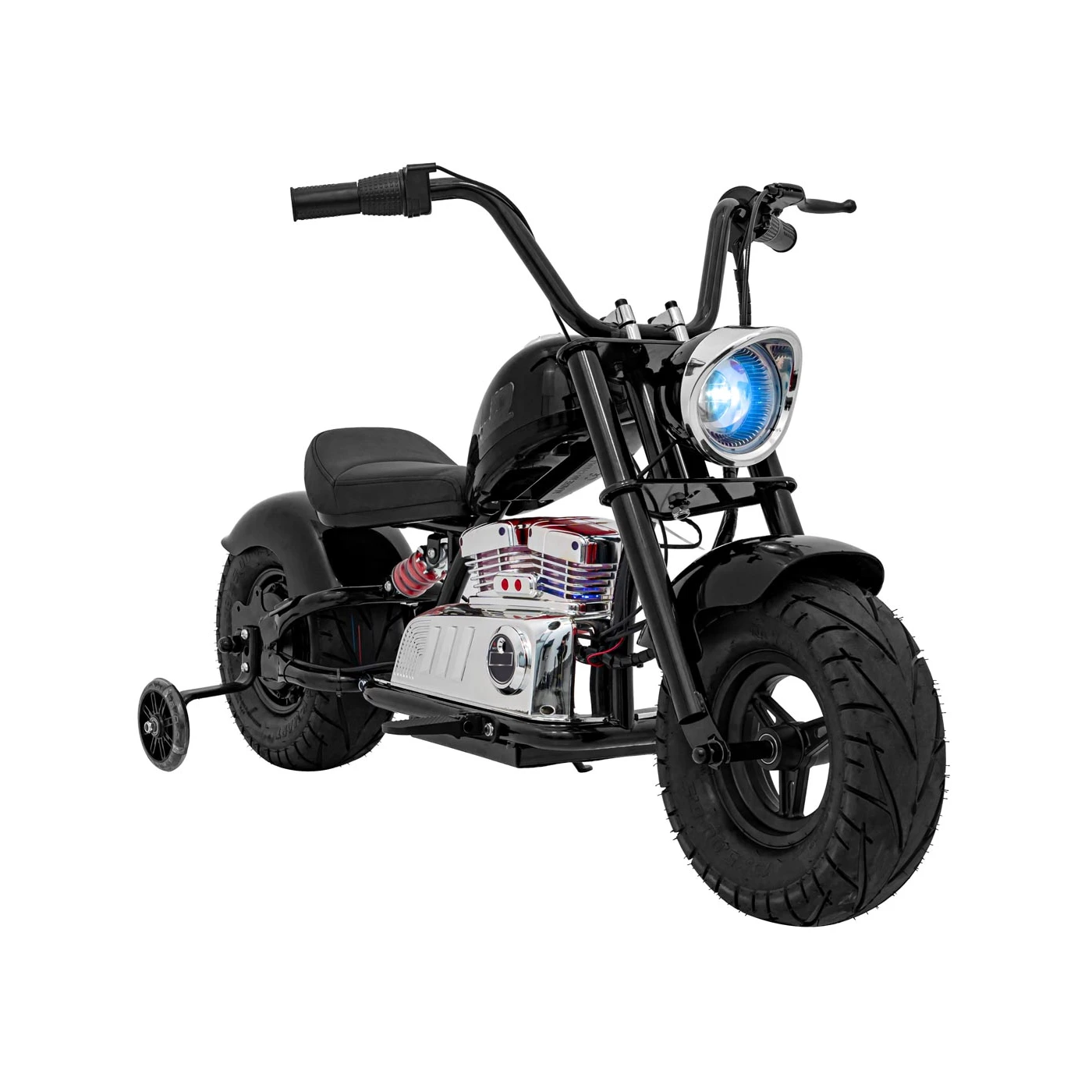 Produse in stoc - Motocicleta pentru copii intre 5 si 9 ani, Kinderauto Old School, 300W, 24V, cu roti gonflabile, scaun tapitat, premium, negru