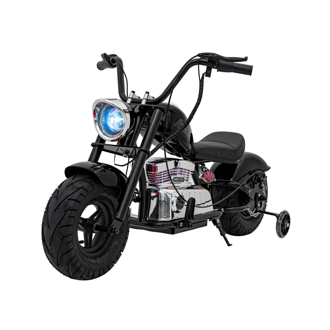 Motocicleta pentru copii intre 5 si 9 ani, Kinderauto Old School, 300W, 24V, cu roti gonflabile, scaun tapitat, premium, negru [3]