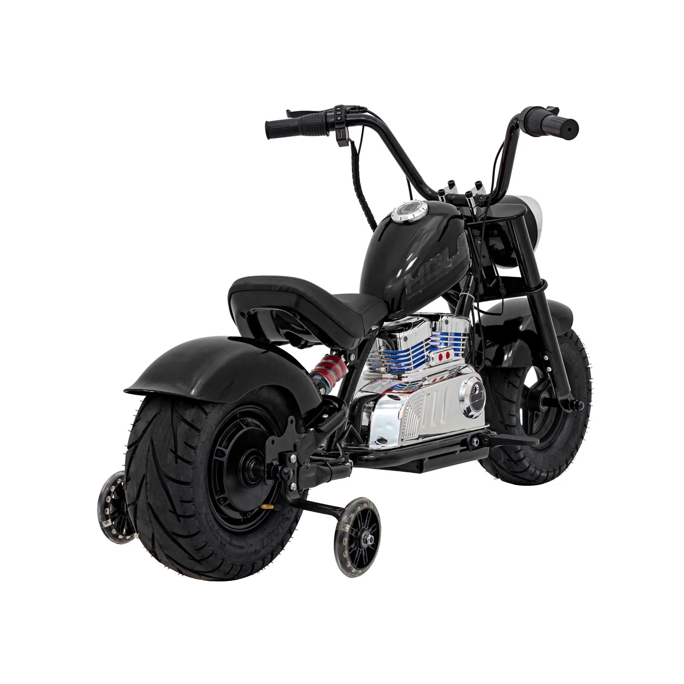 Motocicleta pentru copii intre 5 si 9 ani, Kinderauto Old School, 300W, 24V, cu roti gonflabile, scaun tapitat, premium, negru [6]