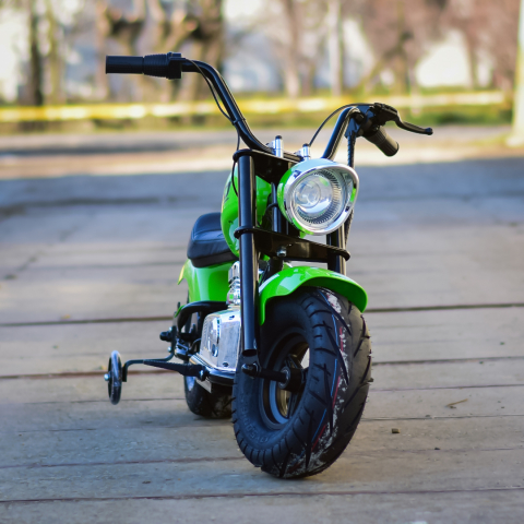 Motocicleta pentru copii intre 5 si 9 ani, Kinderauto Old School, 300W, 24V, cu roti gonflabile, scaun tapitat, premium, verde [3]