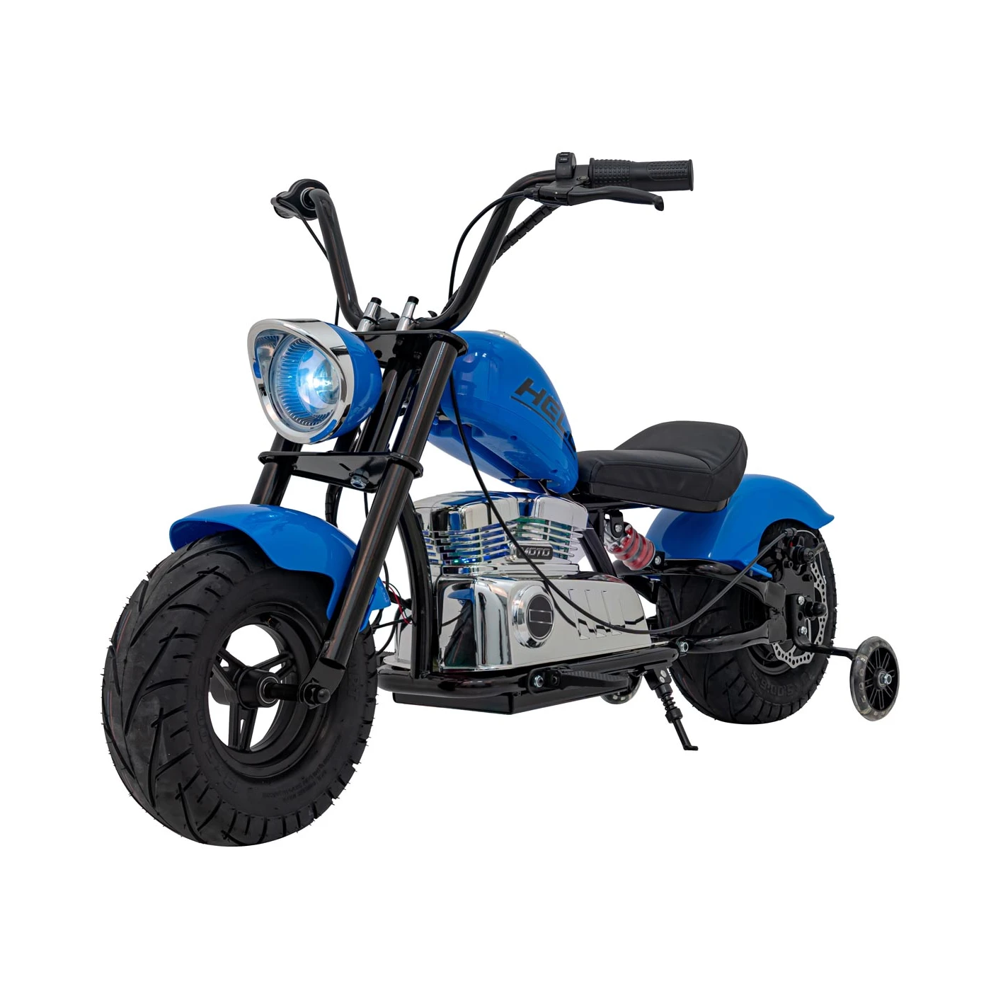 Motociclete electrice - Motocicleta pentru copii intre 5 si 9 ani, Kinderauto Old School, 300W, 24V, cu roti gonflabile, scaun tapitat, premium, albastru