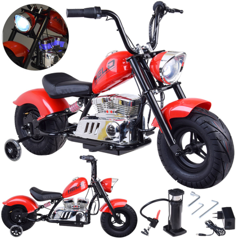 Motocicleta pentru copii intre 5 si 9 ani, Kinderauto Old School, 300W, 24V, cu roti gonflabile, scaun tapitat, premium, rosu [1]