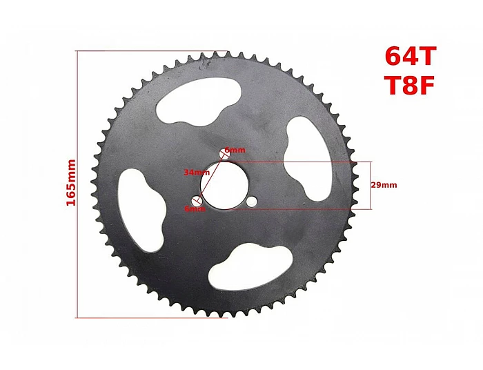 Piese & accesorii - Pinion spate 64 dinti T8F pentru 49cc, Mini Quad electric Dirt Bike