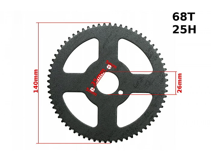 Piese & accesorii - Pinion spate 68 dinti 25H pentru 49cc, Dirt Bike electrica Mini Quad Pocket Bike