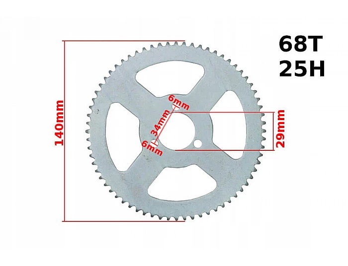 Piese & accesorii - Pinion spate 68 dinti 25H pentru 49cc, Dirt Bike electrica Mini Quad Pocket Bike