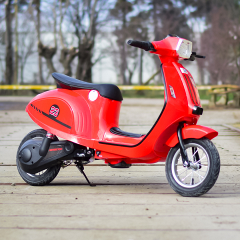 Scuter electric pentru copii, Kinderauto Retro, 350W, 24V 10Ah, roti gonflabile, music player, cadru robust, rosu [7]