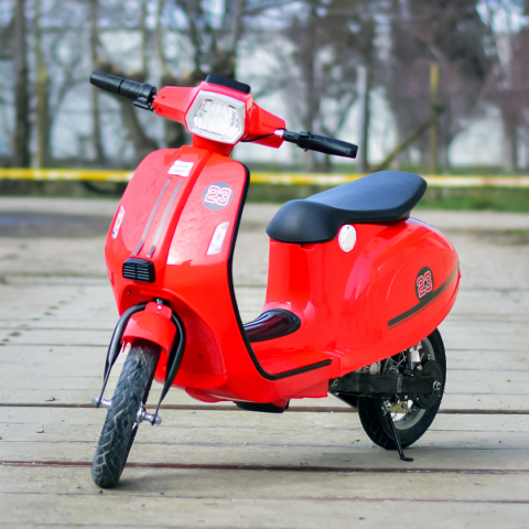 Scuter electric pentru copii, Kinderauto Retro, 350W, 24V 10Ah, roti gonflabile, music player, cadru robust, rosu [1]