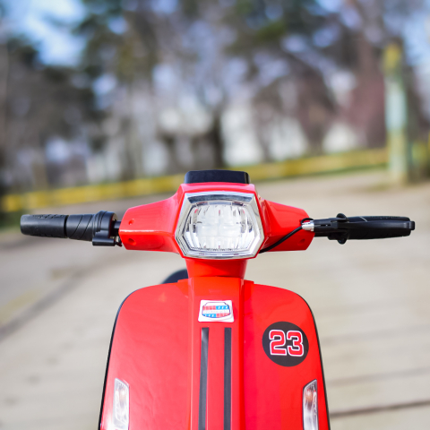 Scuter electric pentru copii, Kinderauto Retro, 350W, 24V 10Ah, roti gonflabile, music player, cadru robust, rosu [9]