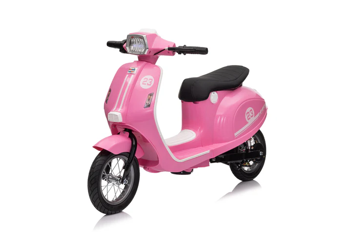 Motociclete electrice - Scuter electric pentru copii, Kinderauto Retro, 350W, 24V 10Ah, roti gonflabile, music player, cadru robust, roz